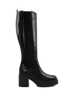 Dune London Leather Chunky Block Heel Knee High Boots