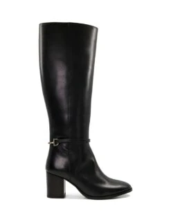 Dune London Leather Block Heel Pointed Knee High Boots