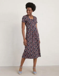 Floral V-Neck Midi Waisted Dress