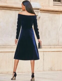 Velvet Embellished Bardot Knee Length Dress -Cyberjammies Store MS 10 T83 8948S E0 X EC 3