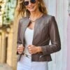 Collarless Leather Jacket