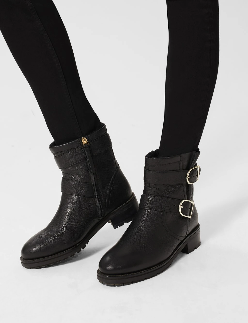 Leather Patent Biker Block Heel Ankle Boots 2 Leather Patent Biker Block Heel Ankle Boots - Image 2