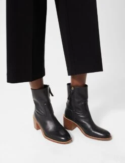 Leather Block Heel Ankle Boots