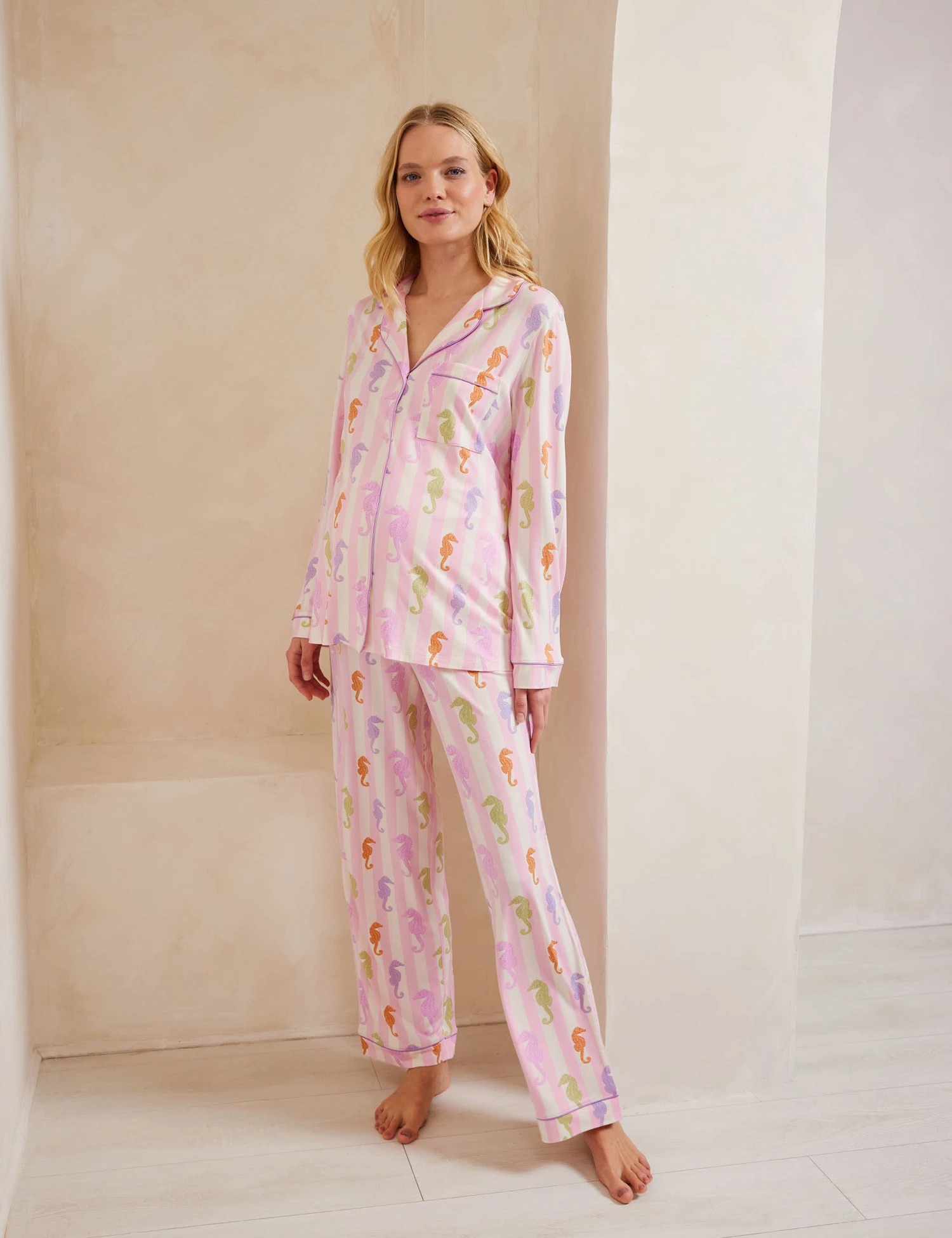 Maternity Jersey Seahorse Revere Pyjama Set 1 Maternity Jersey Seahorse Revere Pyjama Set