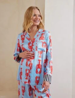 Maternity Satin Lobster Revere Pyjama Set 12 Maternity Satin Lobster Revere Pyjama Set -Cyberjammies Store Maternity Satin Lobster Revere Pyjama Set 2