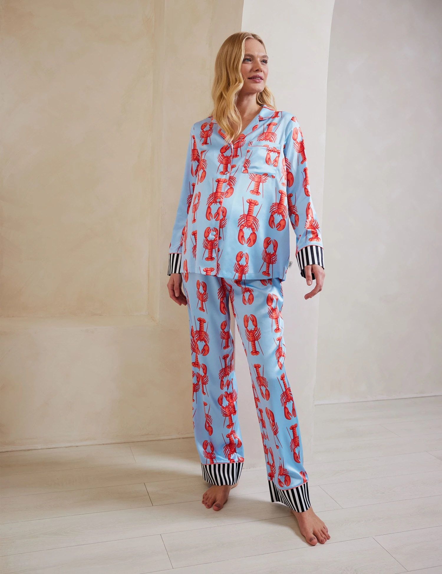 Maternity Satin Lobster Revere Pyjama Set 1 Maternity Satin Lobster Revere Pyjama Set