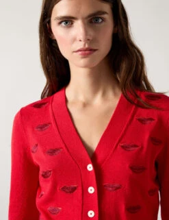 Merino Wool Blend Embroidered Lips Cardigan -Cyberjammies Store Merino Wool Blend Embroidered Lips Cardigan 3