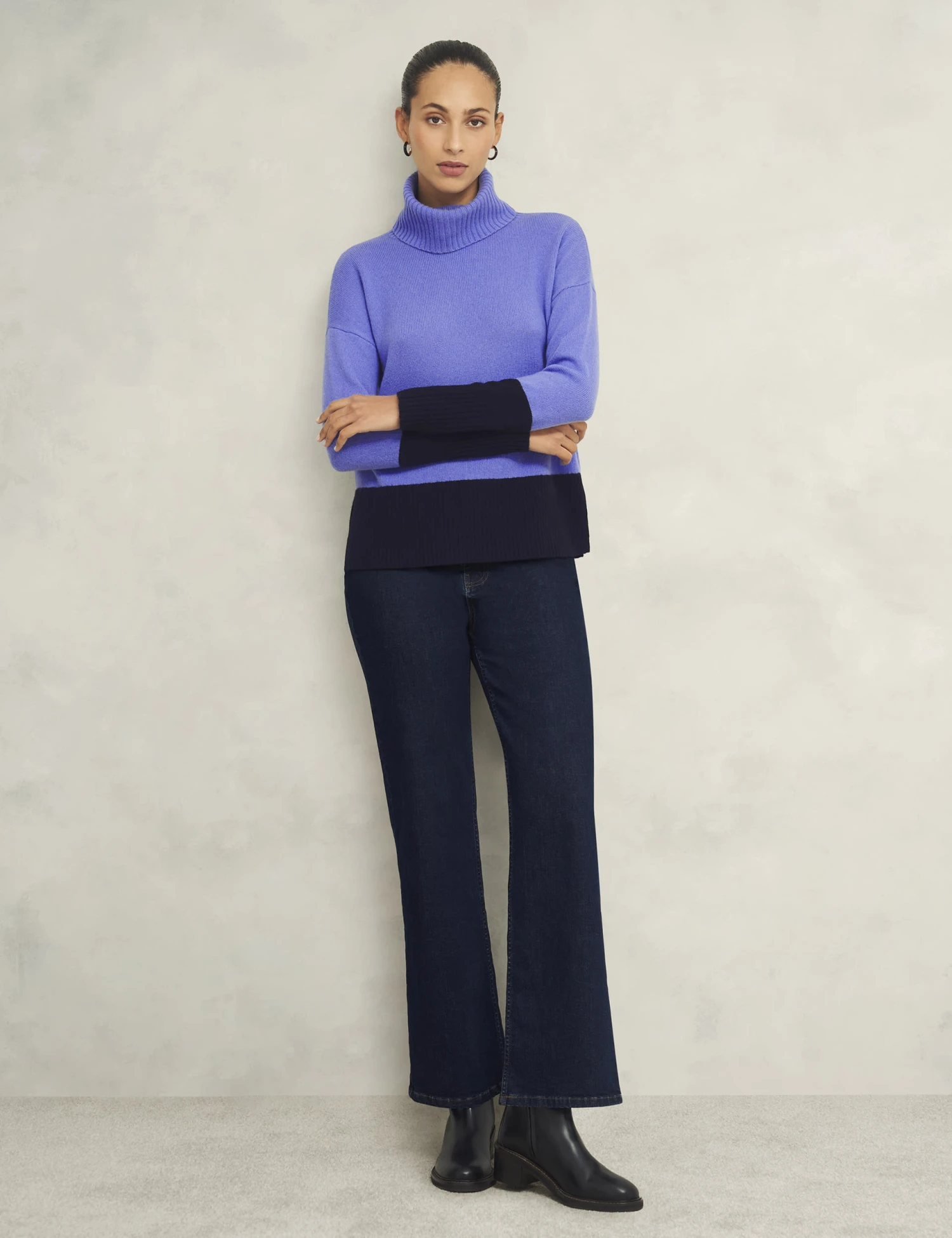 Merino Wool Rich Colour Block Roll Neck Jumper 3 Merino Wool Rich Colour Block Roll Neck Jumper - Image 3