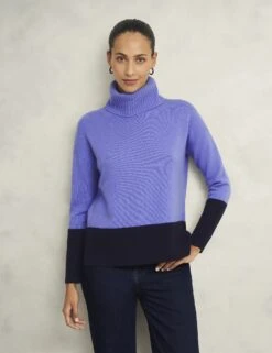 Merino Wool Rich Colour Block Roll Neck Jumper