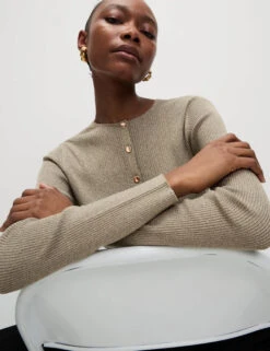 Metallic Crew Neck Slim Fit Cardigan