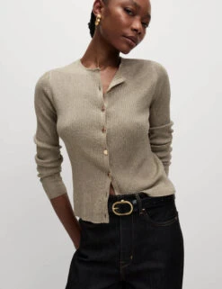 Metallic Crew Neck Slim Fit Cardigan -Cyberjammies Store Metallic Crew Neck Slim Fit Cardigan 3