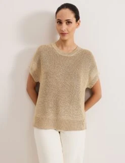 Metallic Textured Round Neck Jumper