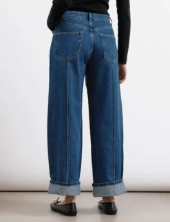 Mid Rise Pintuck Wide Leg Turn Up Jeans -Cyberjammies Store Mid Rise Pintuck Wide Leg Turn Up Jeans 3