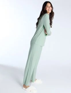 Modal Ribbed Wide Leg Pyjama Bottoms 14 Modal Ribbed Wide Leg Pyjama Bottoms -Cyberjammies Store Modal Ribbed Wide Leg Pyjama Bottoms 4