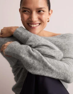 Jaeger Mohair Blend Off The Shoulder Jumper