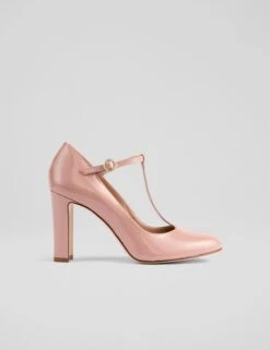 Patent Leather Buckle Block Heel Court Shoes