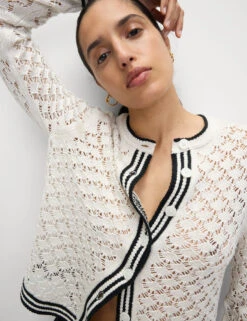 Pointelle Crew Neck Tipped Detail Button Front Cardigan -Cyberjammies Store Pointelle Crew Neck Tipped Detail Button Front Cardigan 2