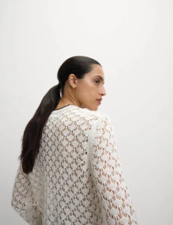 Pointelle Crew Neck Tipped Detail Button Front Cardigan -Cyberjammies Store Pointelle Crew Neck Tipped Detail Button Front Cardigan 3