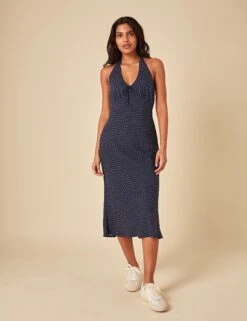 Polka Dot Halter Neck Midaxi Slip Dress