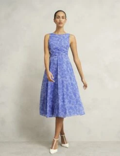 Printed Round Neck Midi Skater Dress