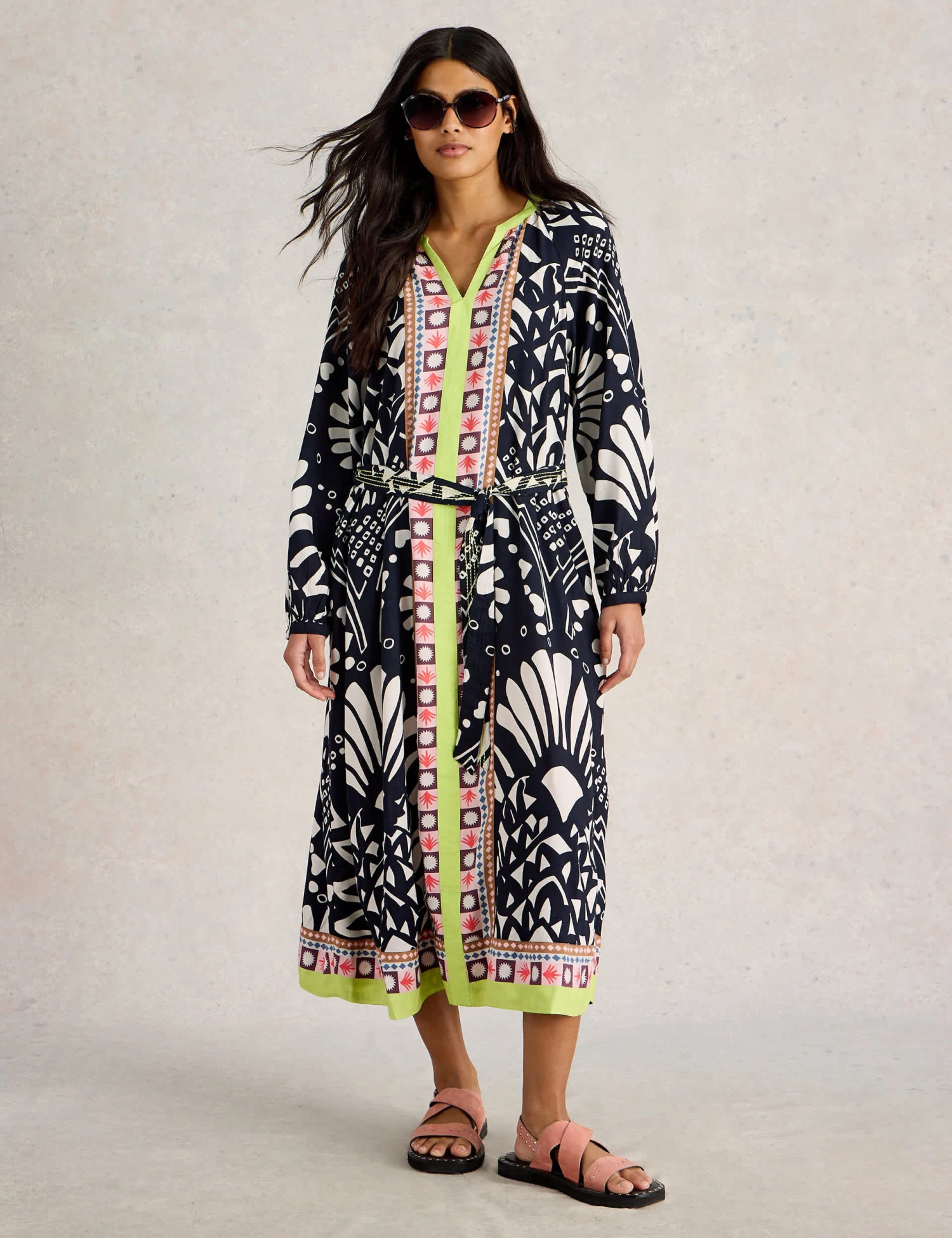 WHITE STUFF Printed V-Neck Midi Kaftan Dress 1 WHITE STUFF Printed V-Neck Midi Kaftan Dress