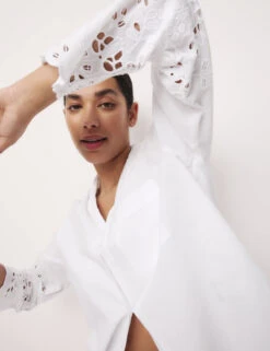 Pure Cotton Broderie Trim Pyjama Set