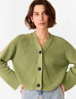 Whistles Pure Cotton Button Front Cropped Cardigan