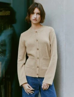 Pure Cotton Crew Neck Fitted Cardigan