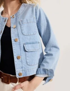 Pure Cotton Denim Collarless Jacket -Cyberjammies Store Pure Cotton Denim Collarless Jacket 4