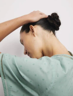 Pure Cotton Dobby Tie Front Pyjama Top -Cyberjammies Store Pure Cotton Dobby Tie Front Pyjama Top 2