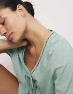 Pure Cotton Dobby Tie Front Pyjama Top -Cyberjammies Store Pure Cotton Dobby Tie Front Pyjama Top 3