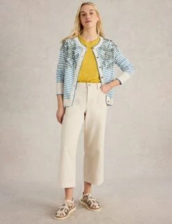 WHITE STUFF Pure Cotton Embroidered Striped Cardigan