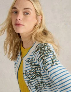 WHITE STUFF Pure Cotton Embroidered Striped Cardigan -Cyberjammies Store Pure Cotton Embroidered Striped Cardigan 3