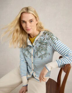 WHITE STUFF Pure Cotton Embroidered Striped Cardigan -Cyberjammies Store Pure Cotton Embroidered Striped Cardigan 4