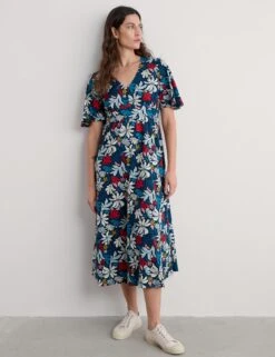 Pure Cotton Floral Half Sleeve Midaxi Dress
