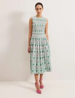 Pure Cotton Floral Shirred Midi Dress