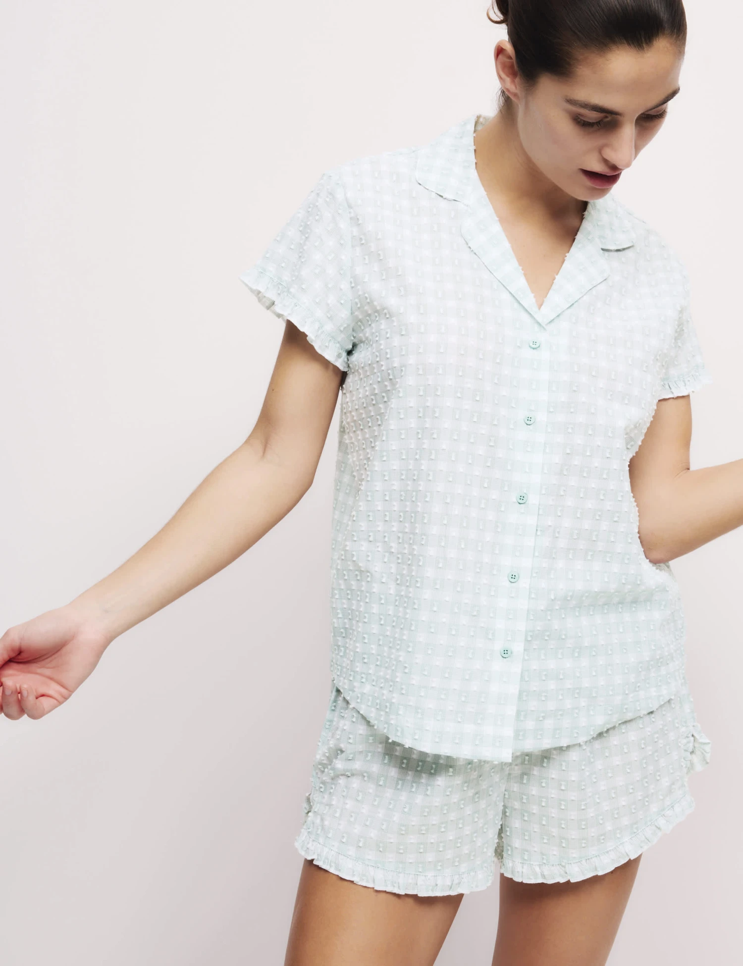 Pure Cotton Gingham Revere Shortie Set 1 Pure Cotton Gingham Revere Shortie Set