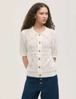 Pure Cotton Knitted Short Sleeve Cardigan