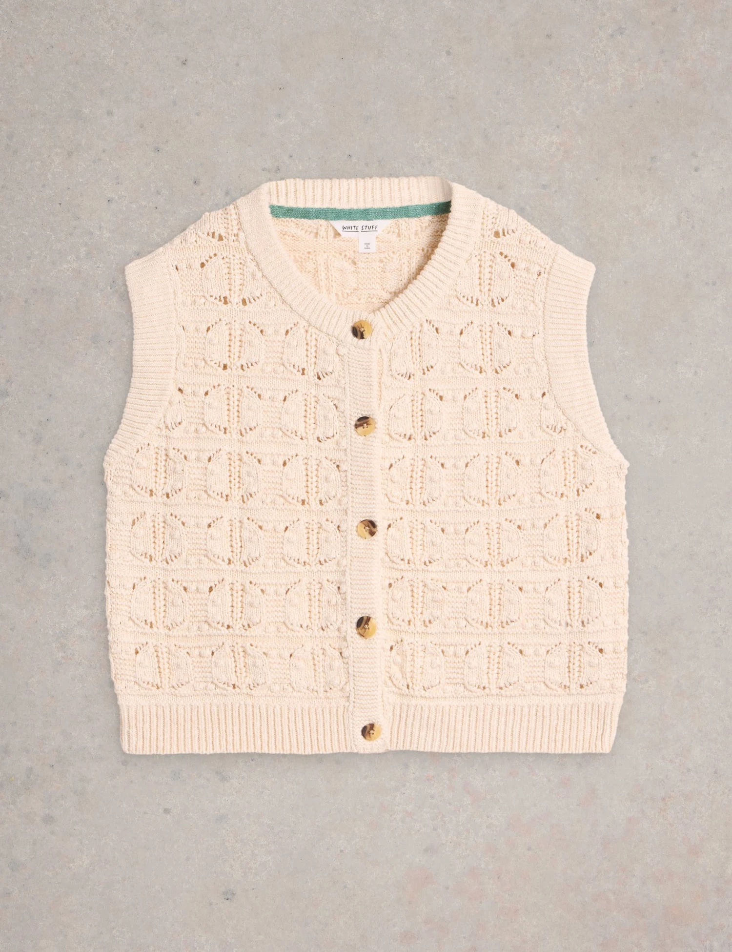 WHITE STUFF Pure Cotton Openstitch Button Through Tank Top 2 WHITE STUFF Pure Cotton Openstitch Button Through Tank Top - Image 2