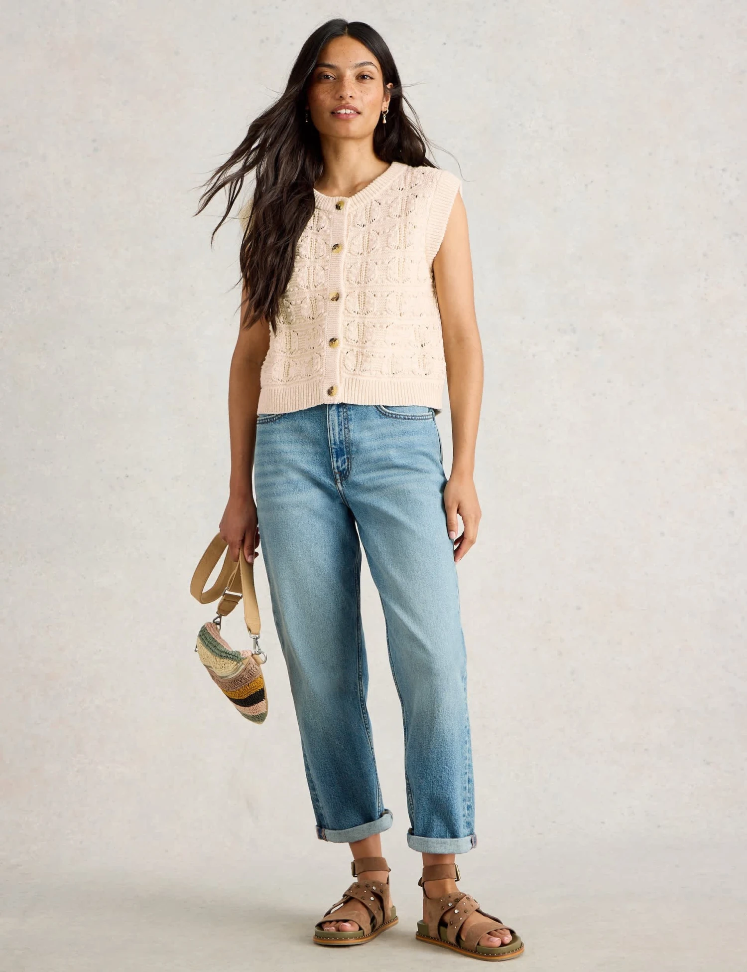 WHITE STUFF Pure Cotton Openstitch Button Through Tank Top 3 WHITE STUFF Pure Cotton Openstitch Button Through Tank Top - Image 3