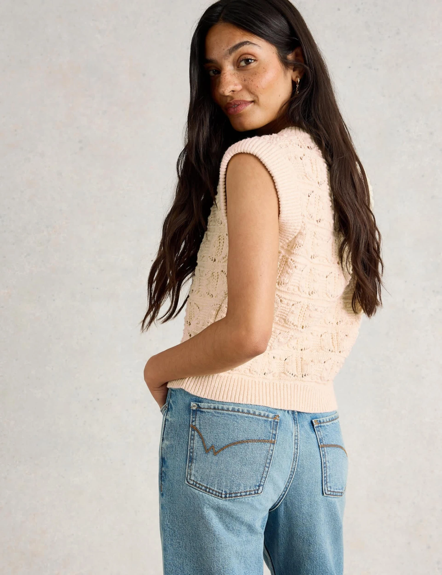 WHITE STUFF Pure Cotton Openstitch Button Through Tank Top 4 WHITE STUFF Pure Cotton Openstitch Button Through Tank Top - Image 4