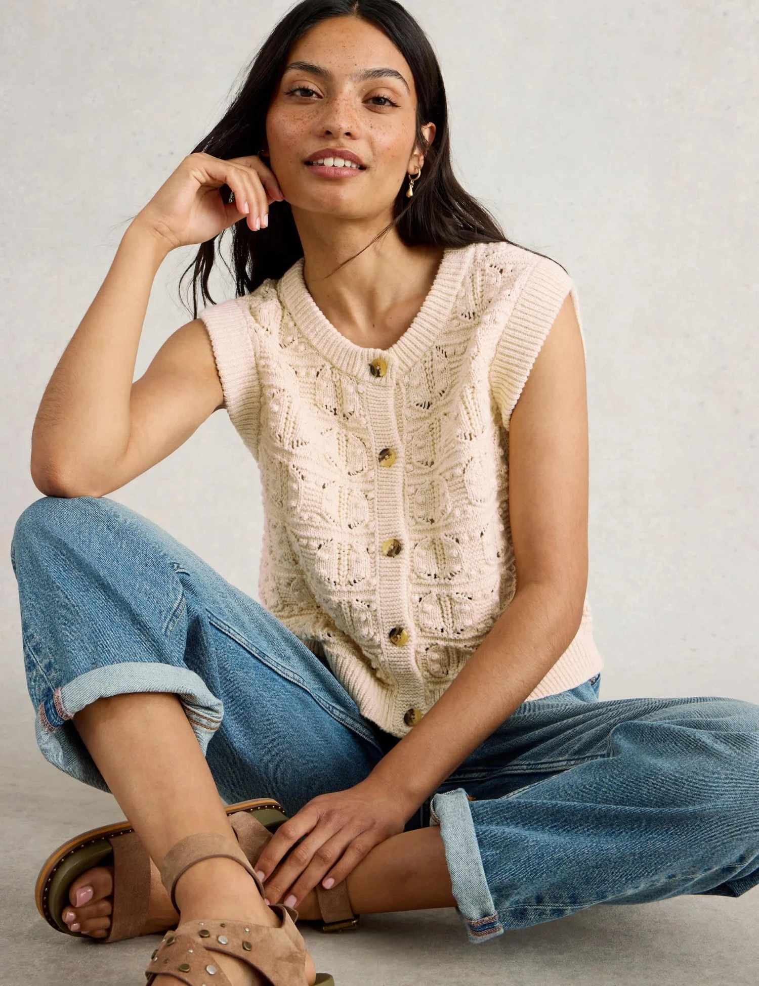 WHITE STUFF Pure Cotton Openstitch Button Through Tank Top 5 WHITE STUFF Pure Cotton Openstitch Button Through Tank Top - Image 5