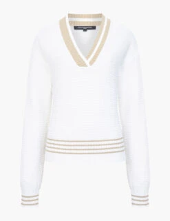 French Connection Pure Cotton Patterned V-Neck Jumper