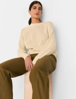 Whistles Pure Cotton Pointelle Crew Neck Jumper