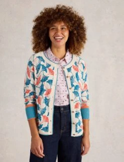 WHITE STUFF Pure Cotton Printed Cardigan