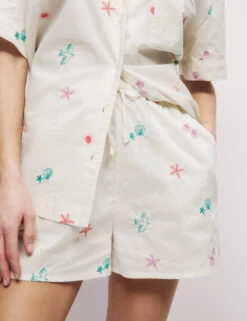 Pure Cotton Revere Embroidered Shortie Set -Cyberjammies Store Pure Cotton Revere Embroidered Shortie Set 2