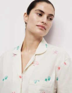 Pure Cotton Revere Embroidered Shortie Set -Cyberjammies Store Pure Cotton Revere Embroidered Shortie Set 3