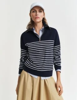 Gant Pure Cotton Ribbed Striped Sweatshirt