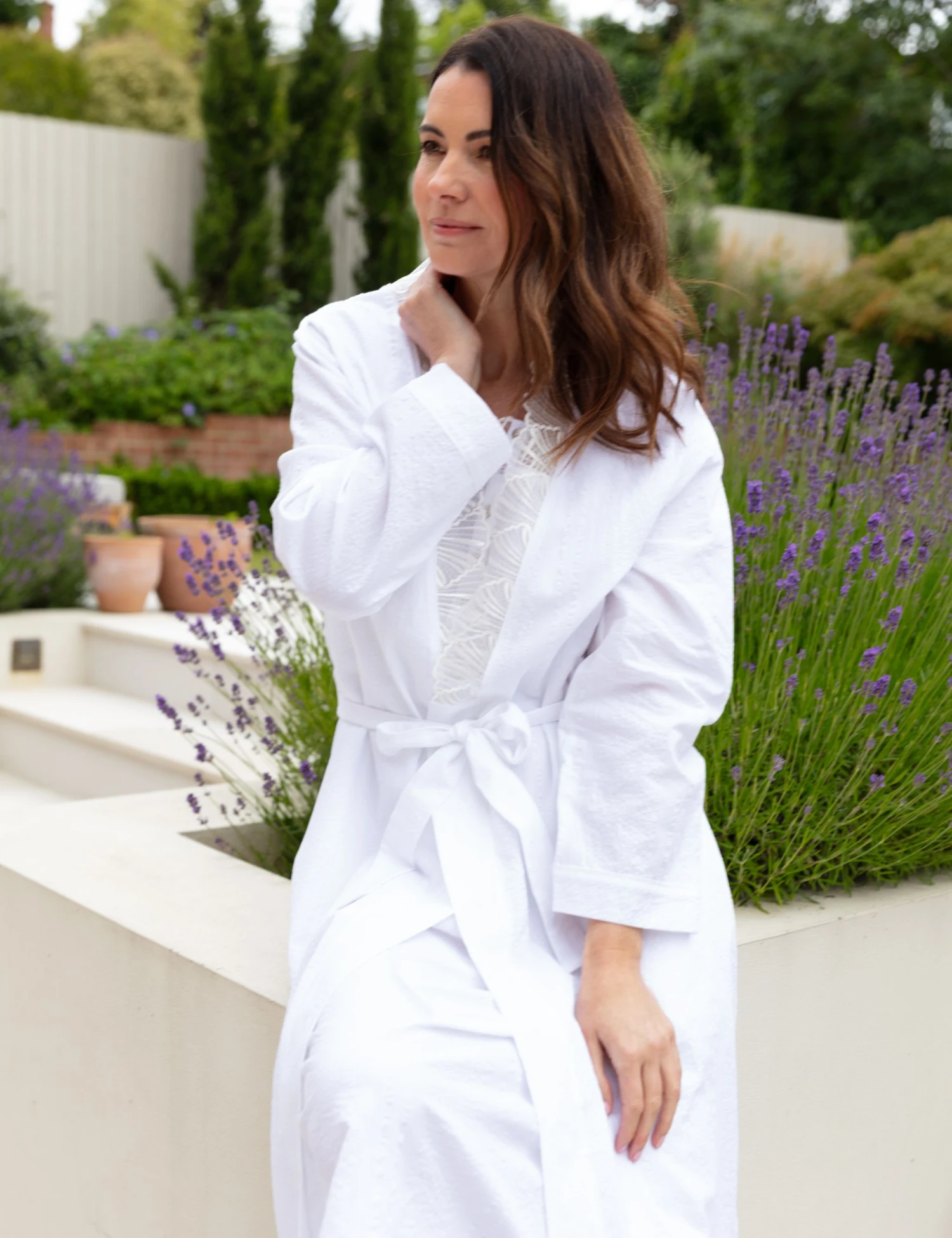 Cyberjammies Pure Cotton Seersucker Lace Trim Dressing Gown 4 Cyberjammies Pure Cotton Seersucker Lace Trim Dressing Gown - Image 4