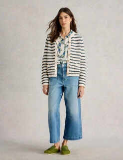 WHITE STUFF Pure Cotton Striped Crew Neck Cardigan -Cyberjammies Store Pure Cotton Striped Crew Neck Cardigan 2